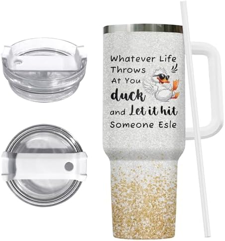 34HD Duck Whatever Life 40 oz Tumbler with Handle, Back to School Gift