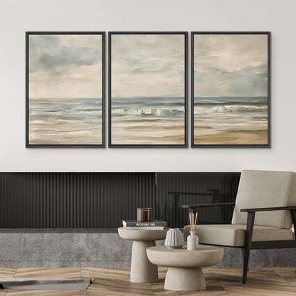 SIGNWIN Framed Canvas Print Wall Art Set Coastal Serenity Abstract