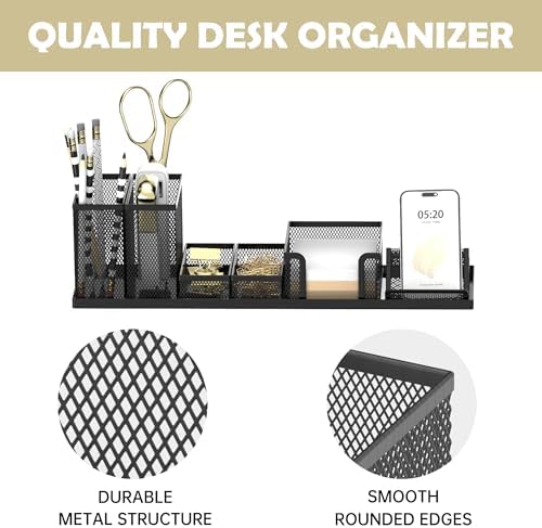 Pen Holder for Desk, 6-Piece Mesh Desk Organizer with Phone Holder