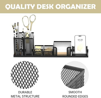 Pen Holder for Desk, 6-Piece Mesh Desk Organizer with Phone Holder