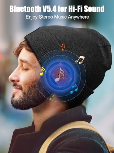 UNBON Bluetooth Beanie for Men, Bluetooth Beanie Hat with Light, Mens