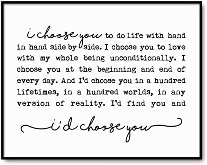 I Choose You Romantic Quote Bedroom Sign Above the Bed Wedding Gift
