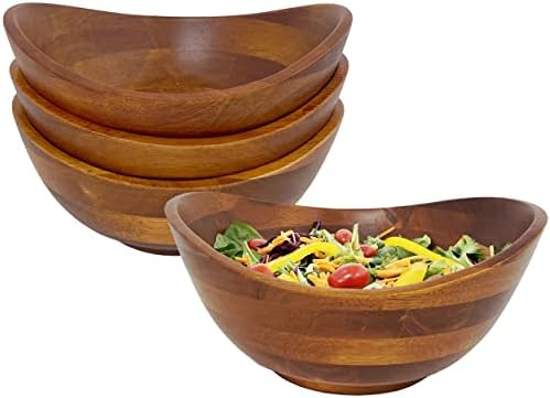 Woodard & Charles Set of 4 Wood Ind Serving Bowls, 7"x 6.5"x3" Cherry