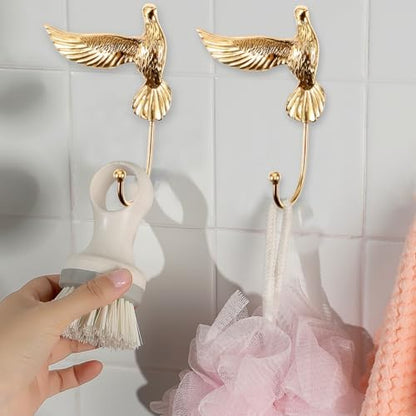 Brass Wall Hook Decorative Coat Hanger Pigeon Shape for Keys and Coats