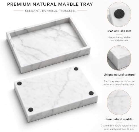 Real Natural Marble & Travertine Vanity Tray, Marble Serving Tray