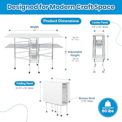 Sew Ready Folding Adjustable Height Sewing Craft Table with Drawers