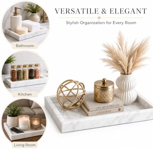 Real Natural Marble & Travertine Vanity Tray, Marble Serving Tray