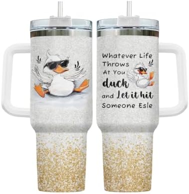 34HD Duck Whatever Life 40 oz Tumbler with Handle, Back to School Gift