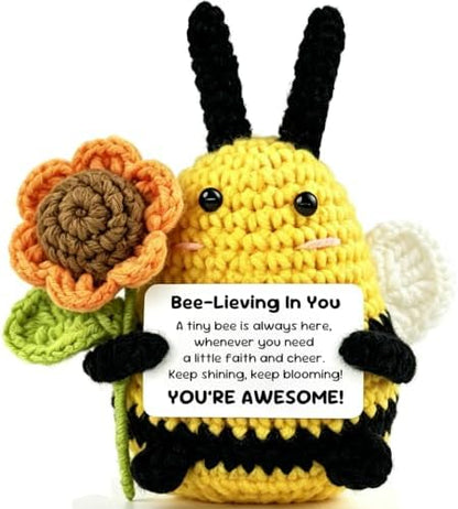 Emotional Support Bee, Positive Crochet Bee Doll with Card
