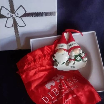 Personalized Couples Christmas Ornament (Gnomes)