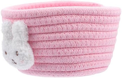Cotton Woven Storage Basket Desktop Organizer Cute Rabbit Decor