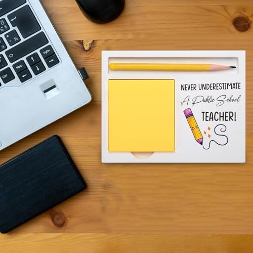 Public School Teacher Gift, Floral Wooden Sticky Note Holder.