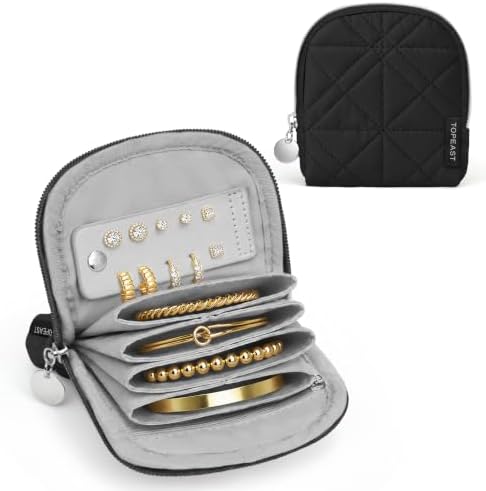 TOPEAST Quilted Travel Jewelry Case for Women, Puffer Jewelry