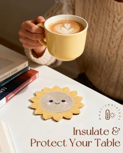 Slohif Cute Woven Drink Coasters Funny Gifts for Home Desk Coffee