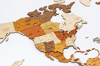 Wooden World map wall decoration - multilayer, multicolor stained