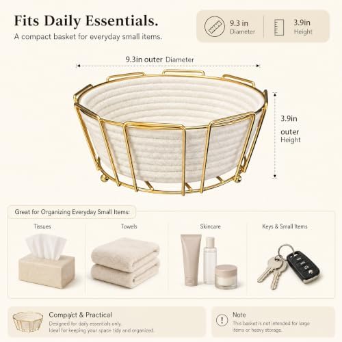 Gold Metal Woven Round Blanket Basket, Decorative Shelf Storage