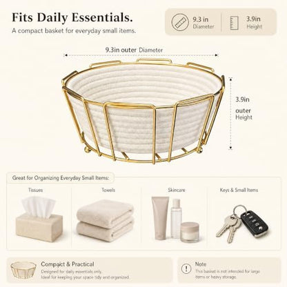 Gold Metal Woven Round Blanket Basket, Decorative Shelf Storage