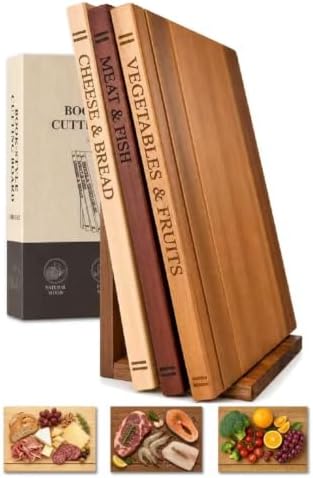 Book Shaped Cutting Board Set of 3, with Storage Stand for Kitchen