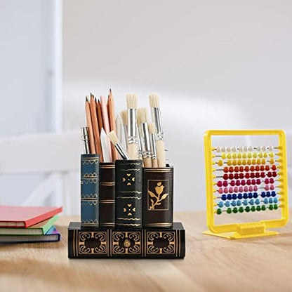 Tosnail Decorative Pen Holder with Storage Drawer, Wooden Pencil