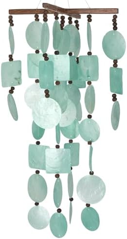 Woodstock Chimes Asli Arts Collection, Aqua Capiz Chime, 22'' Capiz