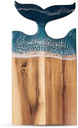 Whale Tail Serving Board, 15"x 7.9" Acacia Wood Ocean Resin Art
