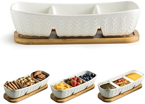 Miamolo Condiment Bowls Divided Serving Tray, Chip and Dip Bowl for