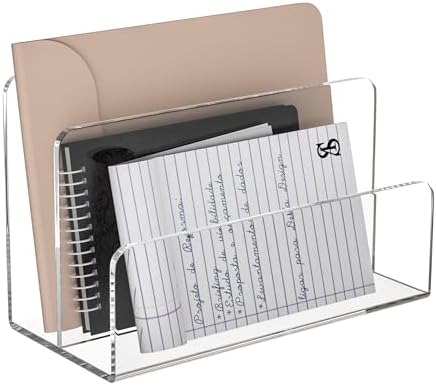 Sezanrpt Acrylic File Holder 2 Compartment, Clear Desk File Organizer