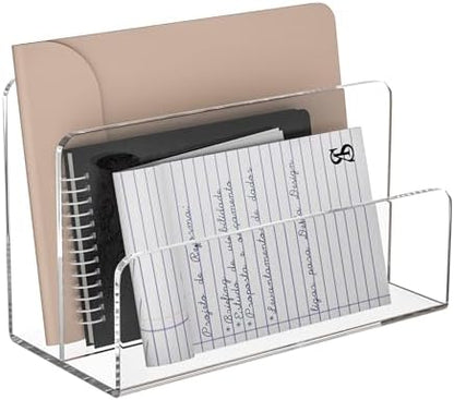 Sezanrpt Acrylic File Holder 2 Compartment, Clear Desk File Organizer