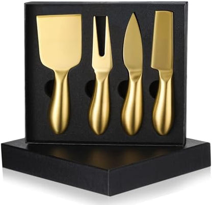 Funnymoom 4 Pcs Gold Cheese Knives Set, Stainless Steel Cheese Tools