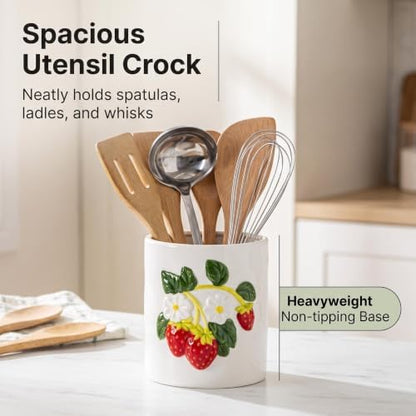 dgudgu Strawberry Kitchen Utensil Holder for Countertop Ceramic