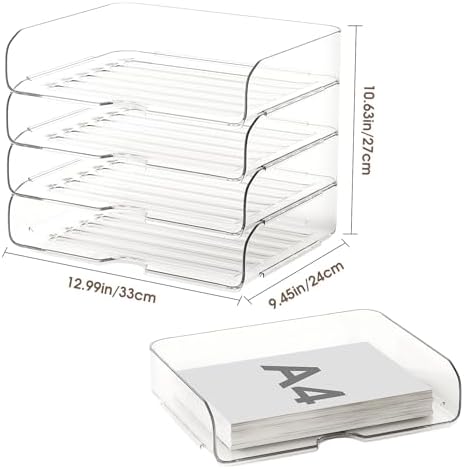 4-Tier Paper Organizer Desk Organizer Acrylic Paper Tray