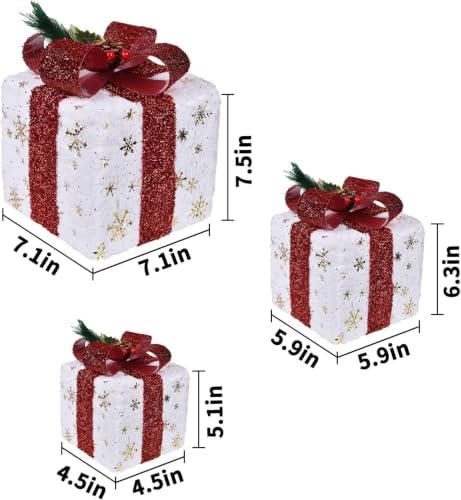 Set of 3 Lighted Boxes, Gold Snowflake