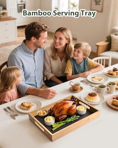 Bamboo Serving Tray, Breakfast in Bed Tray with Removable Silicone
