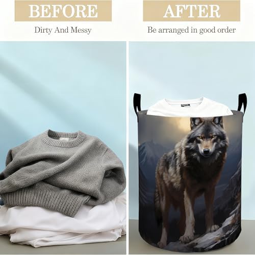 Wild Wolf Laundry Basket Hamper for Boys Girls Kids Adults, Foldable