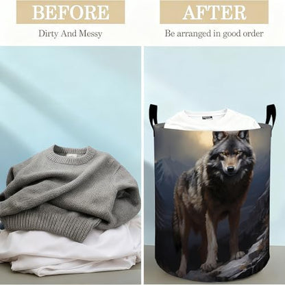 Wild Wolf Laundry Basket Hamper for Boys Girls Kids Adults, Foldable