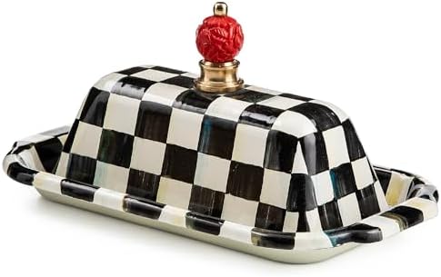 MACKENZIE-CHILDS Enamel Butter Box with Lid, Black-and-White Courtly