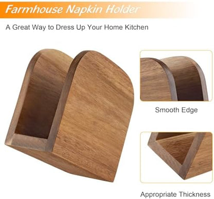 ALELION Acacia Wood Napkin Holder for Table, Wooden Upright Napkin