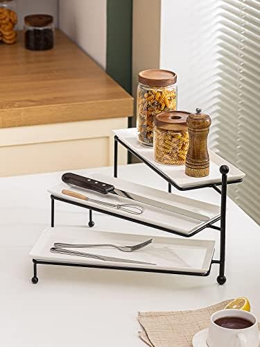 Kanwone 3 Tiered Serving Stand - White Porcelain Platters, 14.5" x 6"