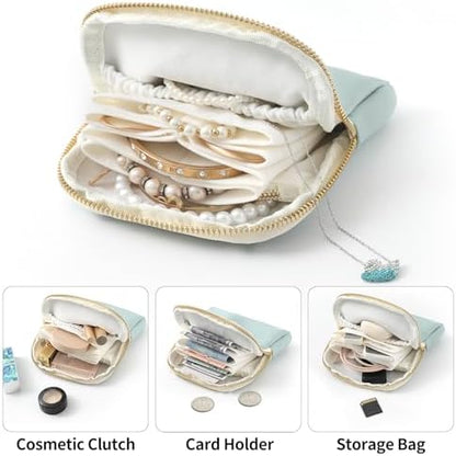 Genuine Leather Travel Jewelry Organizer Case Pouch Bags with Zipper