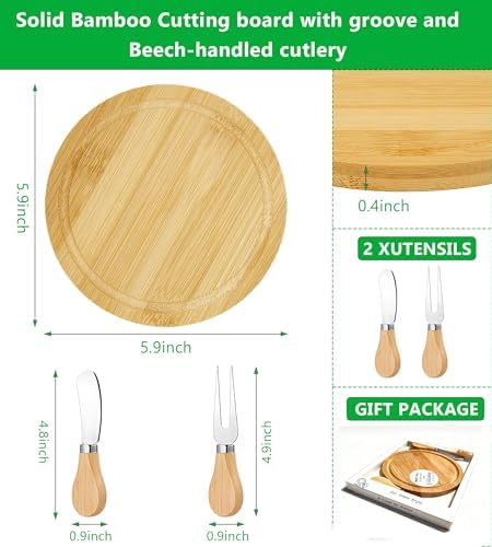 Storage-ready Bamboo Cheese Board Set, 6-Inch Mini Personal