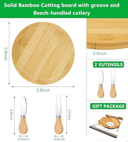 Storage-ready Bamboo Cheese Board Set, 6-Inch Mini Personal