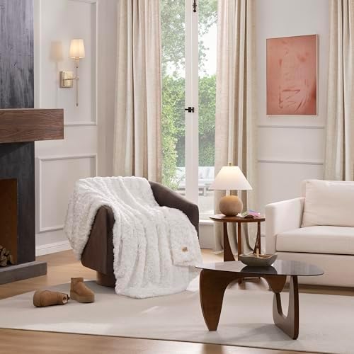 UGG Adalee Throw Blanket for Couch, Faux Fur Blanket, 50" x 70", White