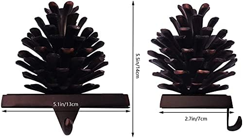 Hxezoc 2 Pack Pine Cone Christmas Stocking Holders, 3D Brown Metal