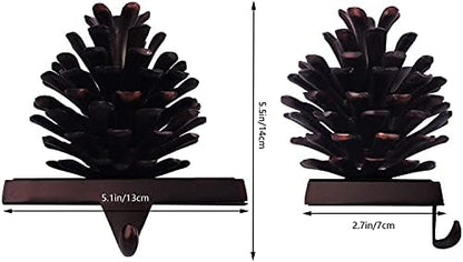 Hxezoc 2 Pack Pine Cone Christmas Stocking Holders, 3D Brown Metal