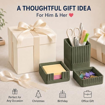 Green Desk Organizer Accessories Set, with Pen, Clip and Sticky Note