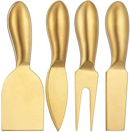 Patelai 4 Pcs Gold Cheese Knives Set Stainless Steel Knife for