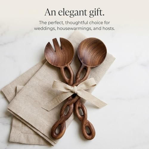 Salt & York 13-Inch Walnut Wood Salad Tongs, Handcrafted Wooden