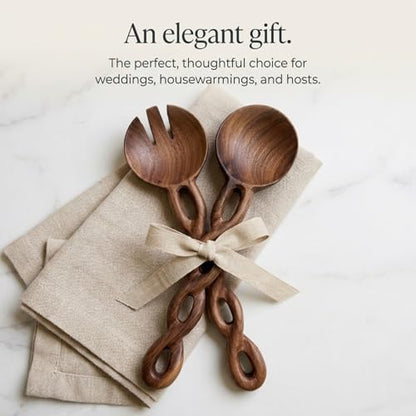 Salt & York 13-Inch Walnut Wood Salad Tongs, Handcrafted Wooden