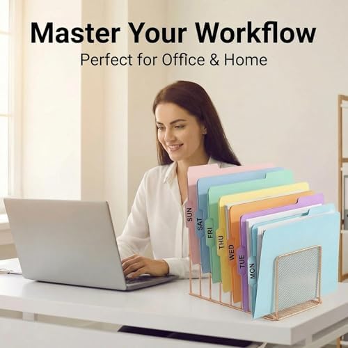 Rose Gold Desk Organizer 7 Slot Inclined Vertical File Folder Holder
