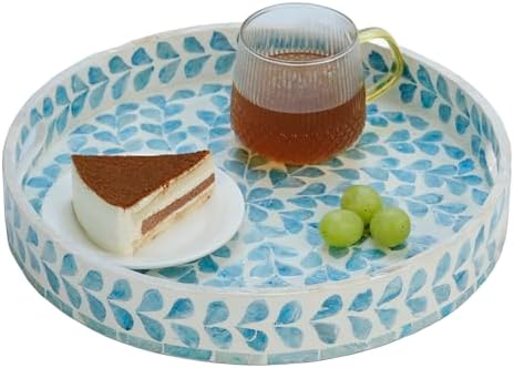 PEMAR 12.6” Mother of Pearl Round Serving Tray with Handles
